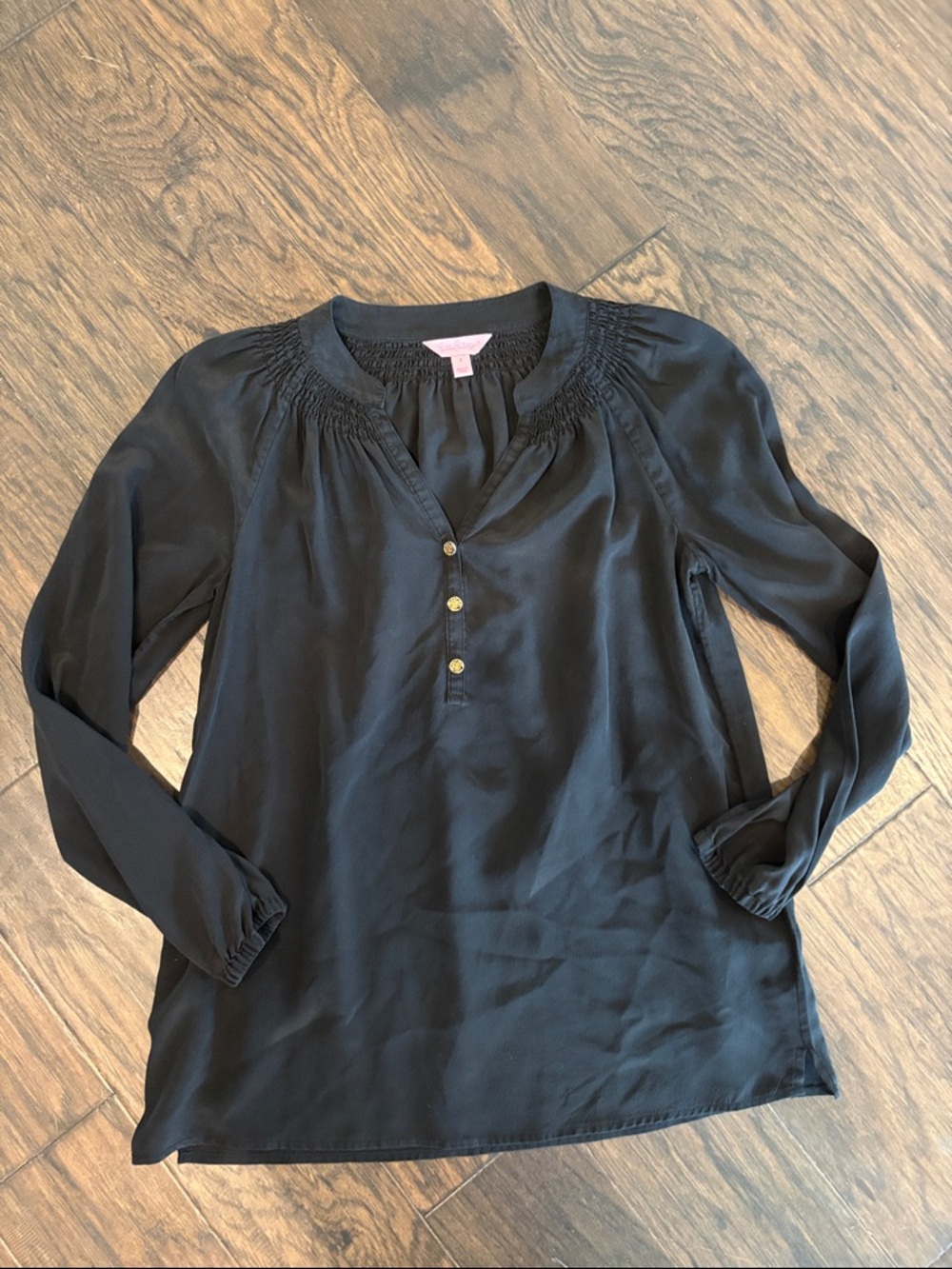 Lilly Pulitzer Black Long-Sleeve Henley Blouse